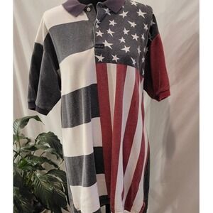 Knights of Round Table Mens USA Flag Polo Shirt Stars Stripes Cotton Medium M